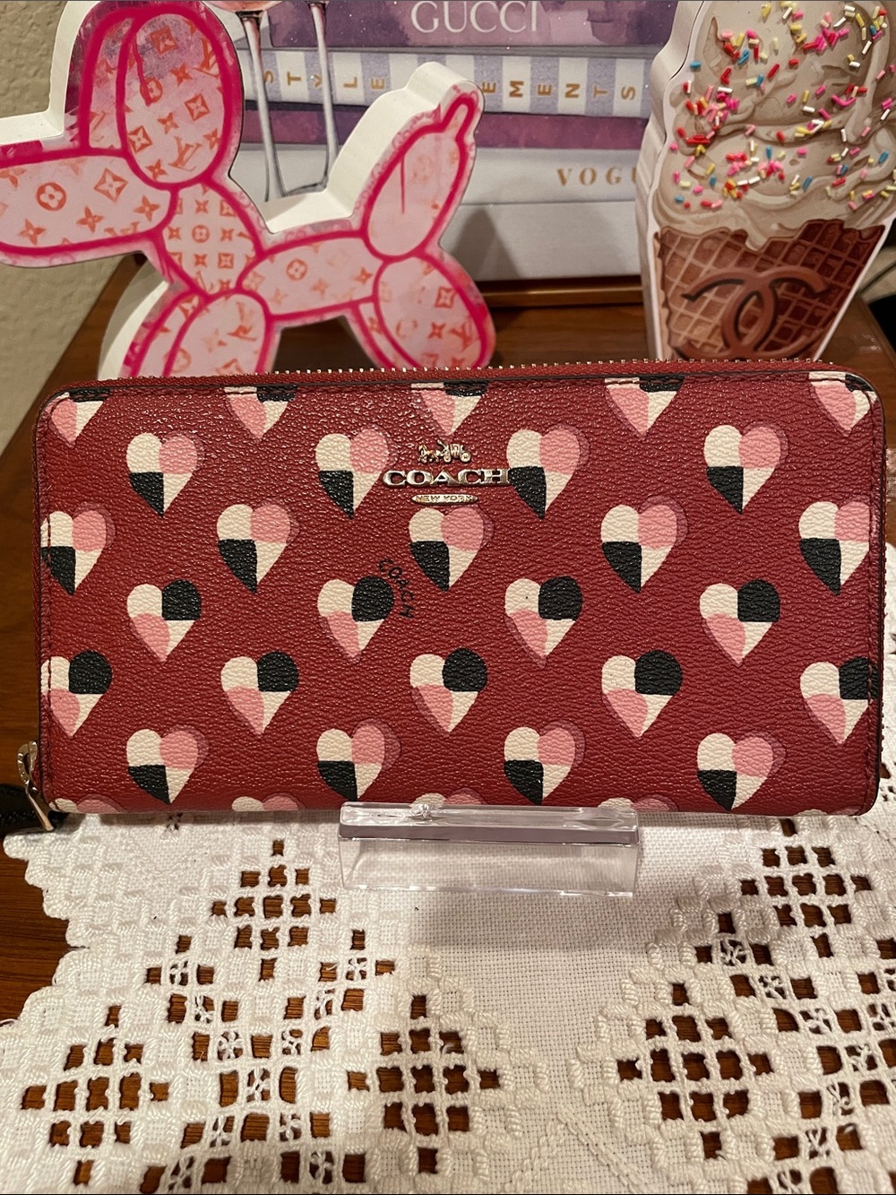 Coach Checkered Hearts Medium Wallet